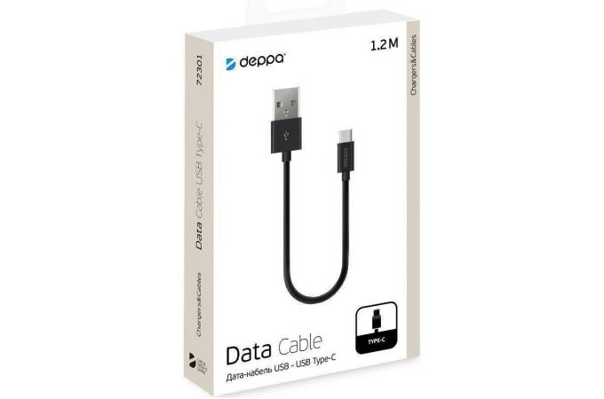 Кабель USB - USB Type-C Deppa (72301) 2,4A (черный) 1,2м