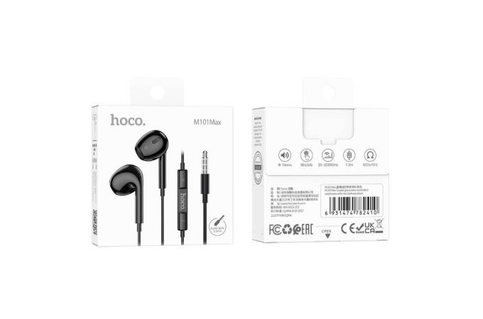 Наушники вакуумные проводные HOCO M101 Max Crystal grace wire-controlled earphones  (черный)