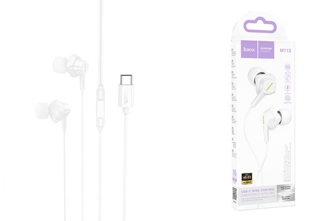 Наушники вакуумные проводные HOCO M113 Landy universal digital earphones with microphone штекер Type-C (белый)