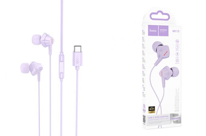 Наушники вакуумные проводные HOCO M113 Landy universal digital earphones with microphone штекер Type-C (фиолетовый)