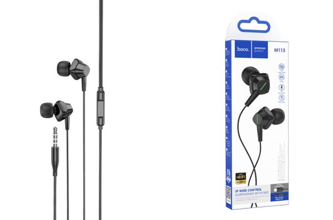 Наушники вакуумные проводные HOCO M113 Landy universal earphones with microphone (черный)