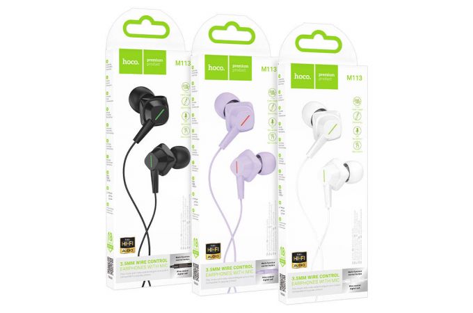 Наушники вакуумные проводные HOCO M113 Landy universal earphones with microphone (черный)