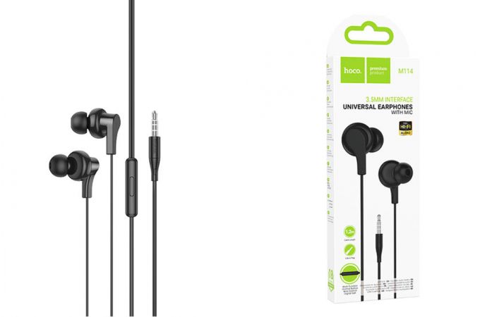 Наушники вакуумные проводные HOCO M114 Jia universal earphones with microphone (черный)