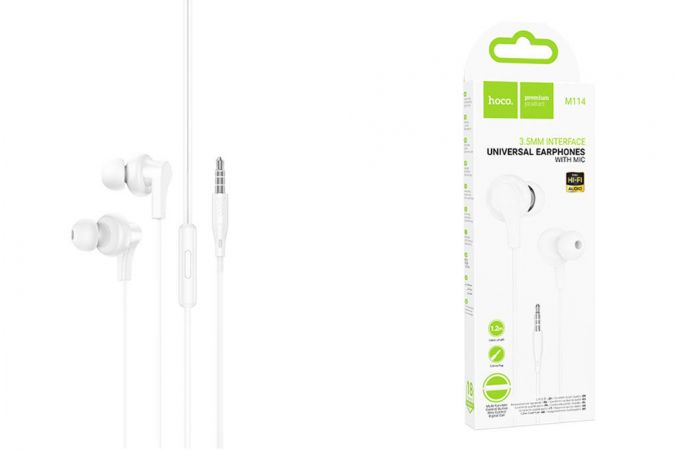 Наушники вакуумные проводные HOCO M114 Jia universal earphones with microphone (белый)