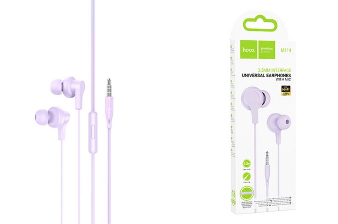 Наушники вакуумные проводные HOCO M114 Jia universal earphones with microphone (фиолетовый)