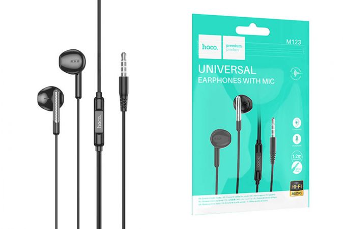 Наушники вакуумные проводные HOCO M123 Glory universal earphones with microphone (черный)