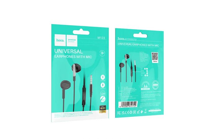 Наушники вакуумные проводные HOCO M123 Glory universal earphones with microphone (черный)