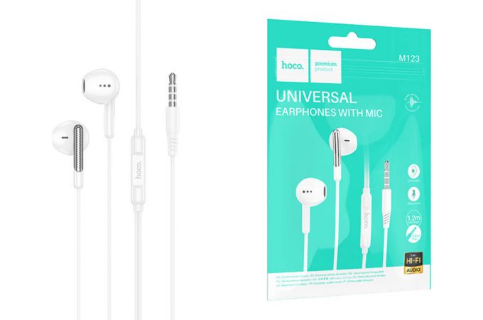 Наушники вакуумные проводные HOCO M123 Glory universal earphones with microphone (белый)