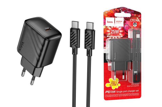 Сетевое зарядное устройство USB-C + кабель Type-C HOCO CS24A PD30W (черный)