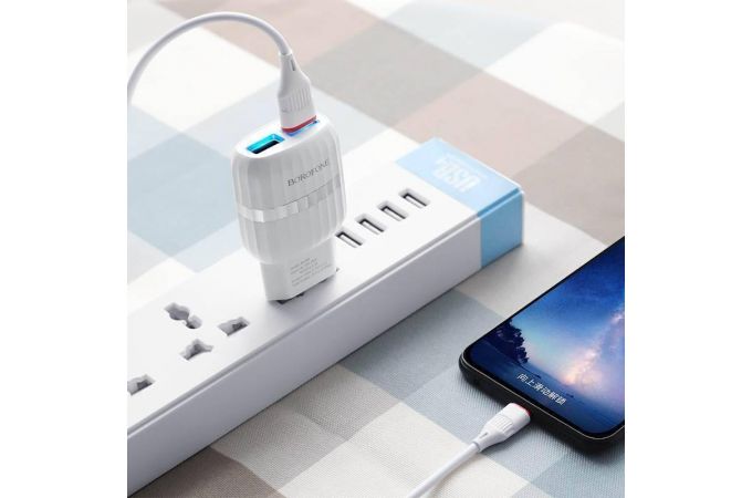 Сетевое зарядное устройство 2USB + кабель Lightning BOROFONE BA24A Vigor 2400mAh (белый)