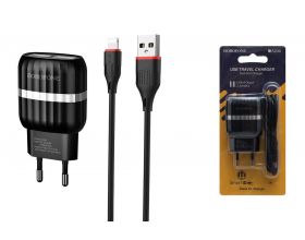 Сетевое зарядное устройство 2USB + кабель Lightning BOROFONE BA24A Vigor 2400mAh (черный)