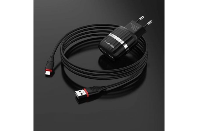 Сетевое зарядное устройство 2USB + кабель MicroUSB BOROFONE BA24A Vigor 2400mAh (черный)