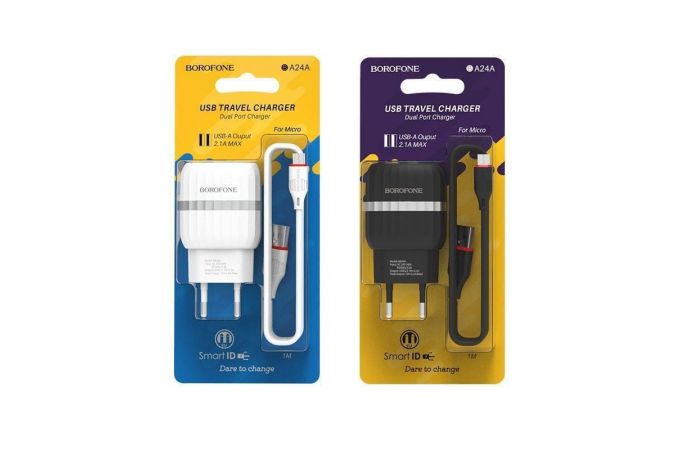 Сетевое зарядное устройство 2USB + кабель MicroUSB BOROFONE BA24A Vigor 2400mAh (черный)