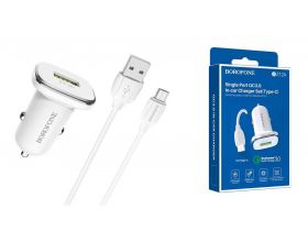 Автомобильное зарядное устройство АЗУ USB + кабель MicroUSB BOROFONE BZ12А Lasting power QC 3.0 (белый)