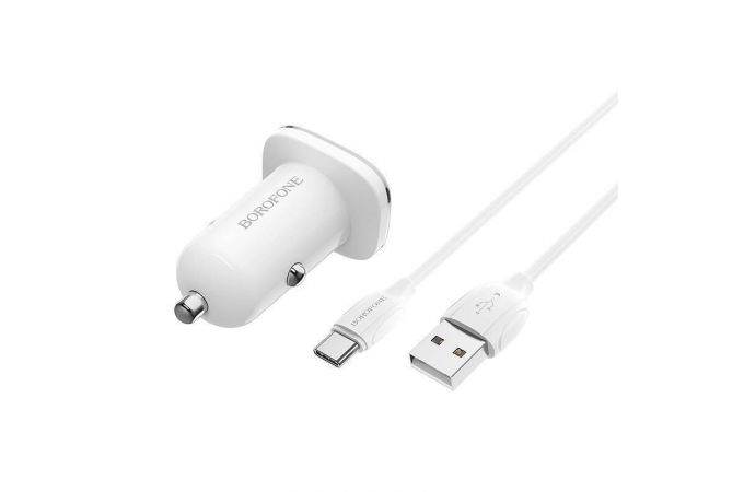 Автомобильное зарядное устройство АЗУ USB + кабель MicroUSB BOROFONE BZ12А Lasting power QC 3.0 (белый)
