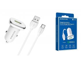 Автомобильное зарядное устройство АЗУ USB + кабель Type-C BOROFONE BZ12A Lasting power port QC 3.0 (белый)