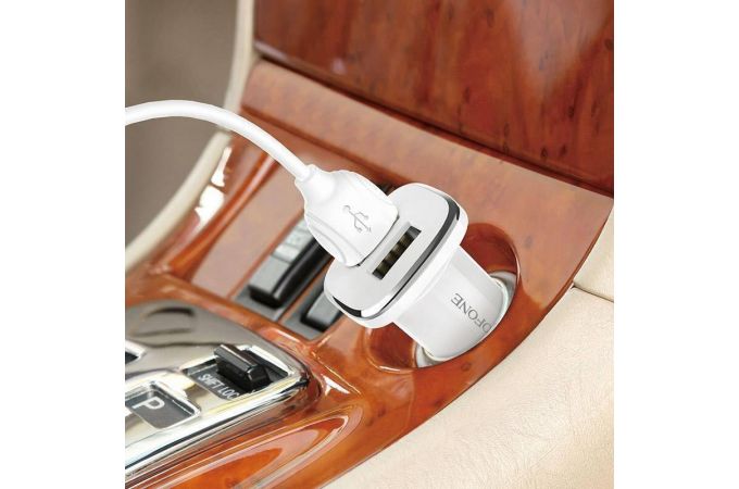 Автомобильное зарядное устройство АЗУ 2USB BOROFONE BZ12 Listing power 2400 m (белый)