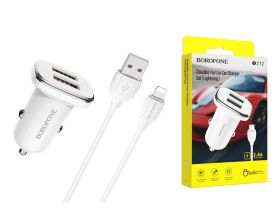 Автомобильное зарядное устройство АЗУ 2USB + кабель Lightning BOROFONE BZ12 Lasting power 2400 mAh (белый)