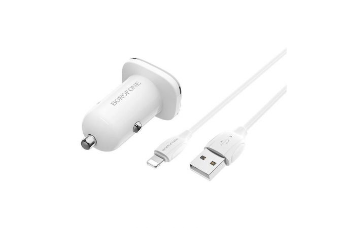 Автомобильное зарядное устройство АЗУ 2USB + кабель Lightning BOROFONE BZ12 Lasting power 2400 mAh (белый)