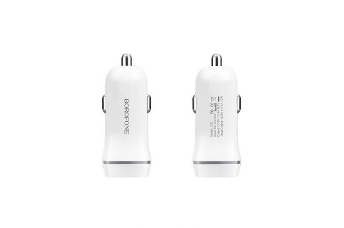 Автомобильное зарядное устройство АЗУ 2USB + кабель MicroUSB BOROFONE BZ12 Lasting power 2400 mAh (белый)