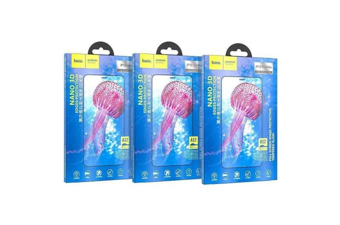 Защитное стекло дисплея iPhone 12/12 Pro (6.1)  HOCO A12 Nano 3D tempered glass прозрачное с черной рамкой особой прочности