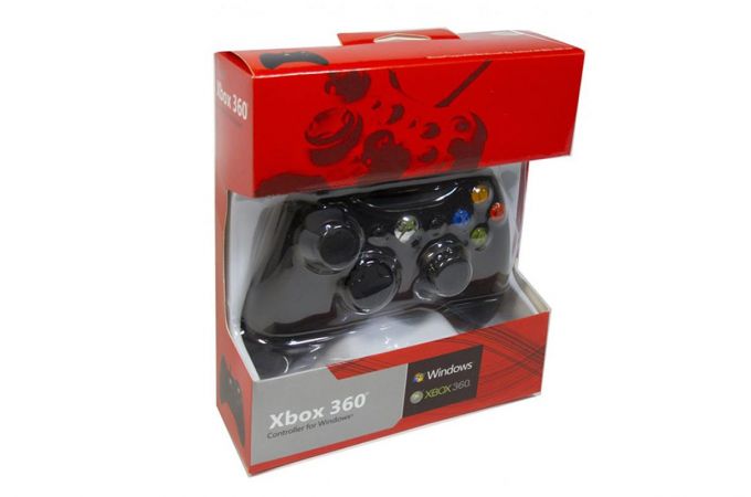 Геймпад проводной для X-BOX 360 черный (упаковка красная, картон)