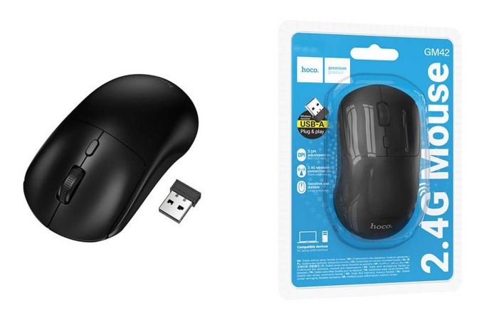 Мышь беспроводная HOCO GM42 Platino (USB, 2.4ГГц+ВТ, 10м) (черный)