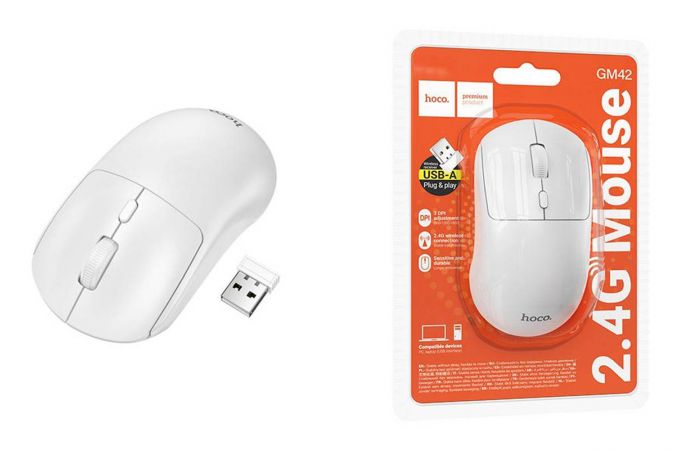 Мышь беспроводная HOCO GM42 Platino (USB, 2.4ГГц+ВТ, 10м) (белый)