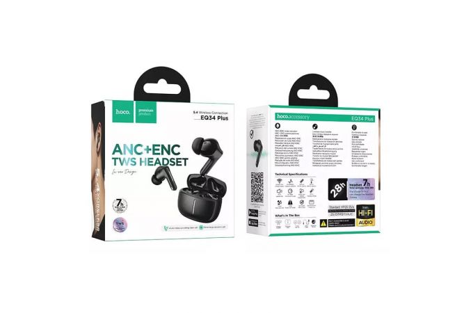 Наушники вакуумные беспроводные HOCO EQ34 Plus Rima ANC BT headset(App) wireless BT headset (черный)