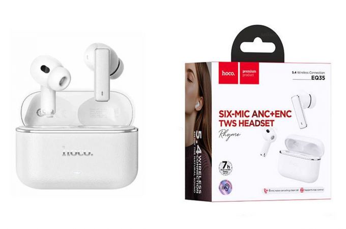 Наушники вакуумные беспроводные HOCO EQ35 Rhyme true wireless ANC+ENC six microphones noise reduction BT headset(App) (белый)